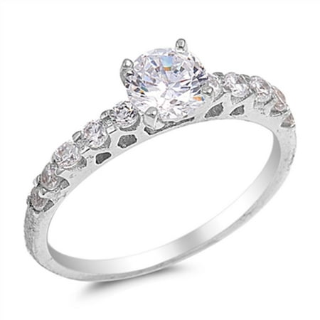 Sterling Silver Women's Clear CZ Engagement Ring Promise 925 Band 6mm White Female Size 8