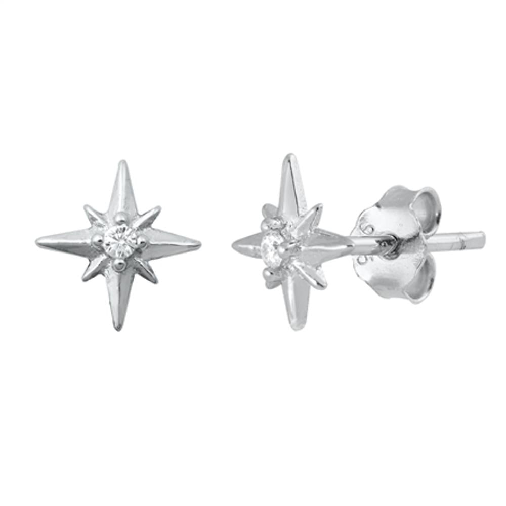 Sterling Silver Women's Clear CZ Twinkle Stars Stud Earrings Push Back 925 New Jewelry Female