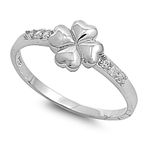 Sterling Silver Women's Clear Cubic Zirconia Clover Ring 925 Band 8mm White Jewelry Female Size 4