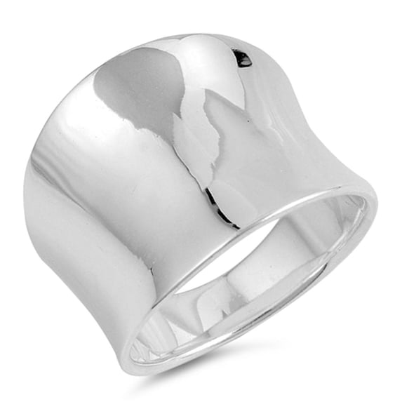 Sterling Silver Women's Concave Ring Pure 925 Band 15mm Jewelry Female Male Unisex Size 6