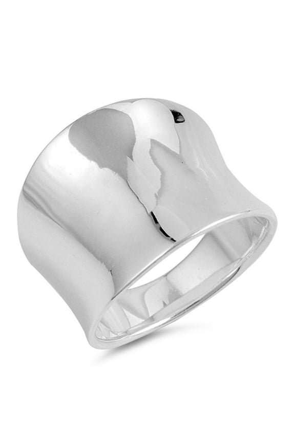 Sterling Silver Women's Concave Ring Pure 925 Band 15mm Jewelry Female Male Unisex Size 7