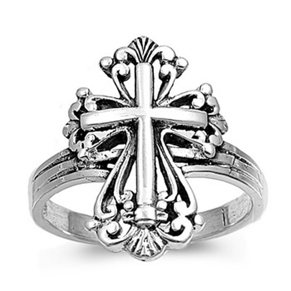 Sterling Silver Women's Cross Oxidized Ring Wholesale Band 925 Jewelry Female Male Unisex Size 3