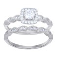 thumbnail image 1 of Sterling Silver Women's Cubic-Zirconia Duo Bridal Anniversary Wedding Engagement Band Ring Set Size 9, 1 of 1