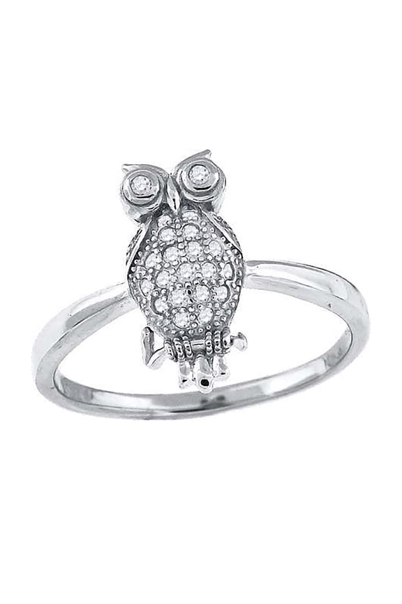Sterling Silver Women's Cubic-Zirconia Owl Bird Fashion Bridal Anniversary Wedding Engagement Band Ring Size 8