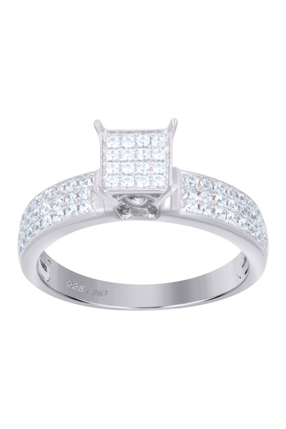 Sterling Silver Women's Cubic Zirconia Size-8 Square Head Bridal Wedding Anniversary Engagement Ring Band