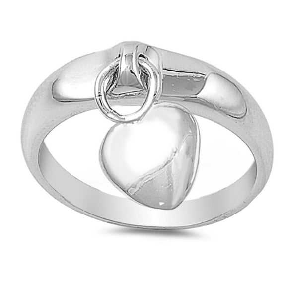 Sterling Silver Women's Dangling Heart Charm Ring 925 Band 5mm Jewelry Female Male Unisex Size 5