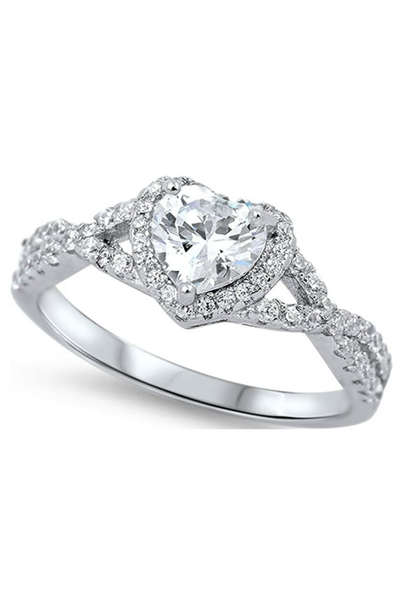 Sterling Silver Women's Flawless Colorless Cubic Zirconia Infinity Knot Wedding Promise Heart Ring (Sizes 4-10) (Ring Size 5)