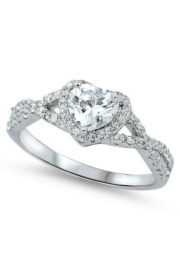 Sterling Silver Women's Flawless Colorless Cubic Zirconia Infinity Knot Wedding Promise Heart Ring (Sizes 4-10) (Ring Size 9)