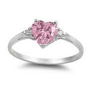 PRIME JEWELRY COLLECTION Sterling Silver Women's Flawless Pink Cubic Zirconia Solitaire Heart Ring (Sizes 3-13) (Ring Size 6)