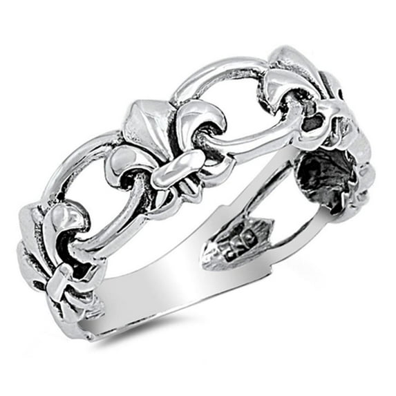 Sterling Silver Women's Fleur De Lis Link Ring 925 Band 6mm Jewelry Female Male Unisex Size 8