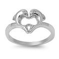 thumbnail image 1 of Sterling Silver Women's Heart Love Dolphins Ring Promise Band 10mm 925 Jewelry Female Male Size 8, 1 of 4