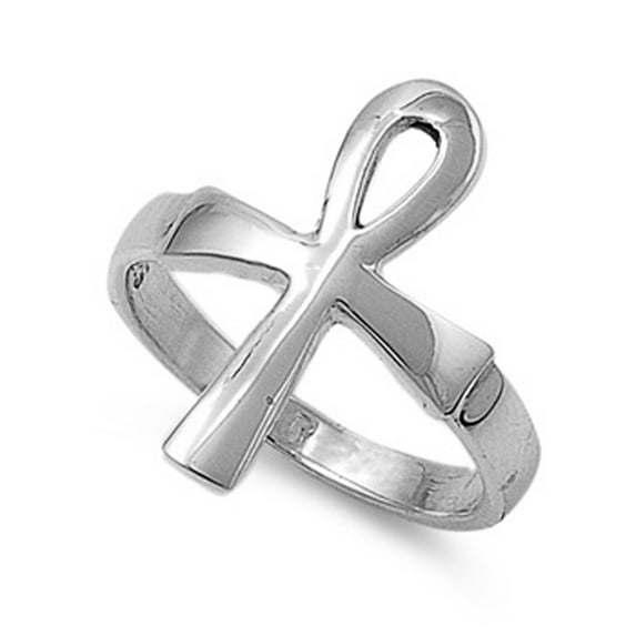 Sterling Silver Women's Men's Ankh Cross Ring 925 Band 19mm Jewelry Female Male Unisex Size 4