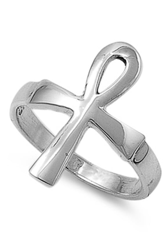 Sterling Silver Women's Men's Ankh Cross Ring 925 Band 19mm Jewelry Female Male Unisex Size 7