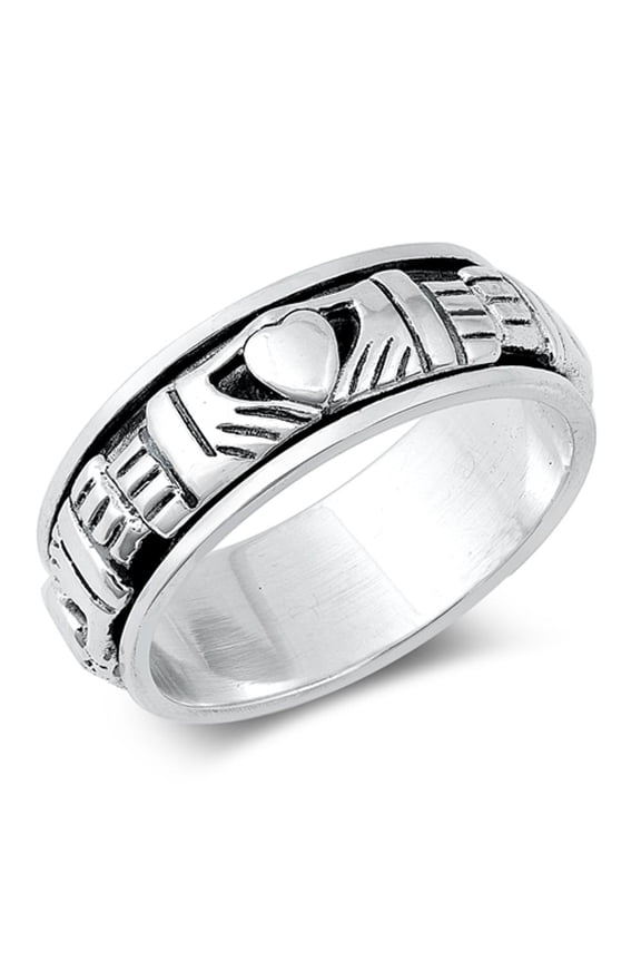 Sterling Silver Women's Men's Claddagh Spinner Ring Celtic Band 9mm 925 Jewelry Female Male Size 8