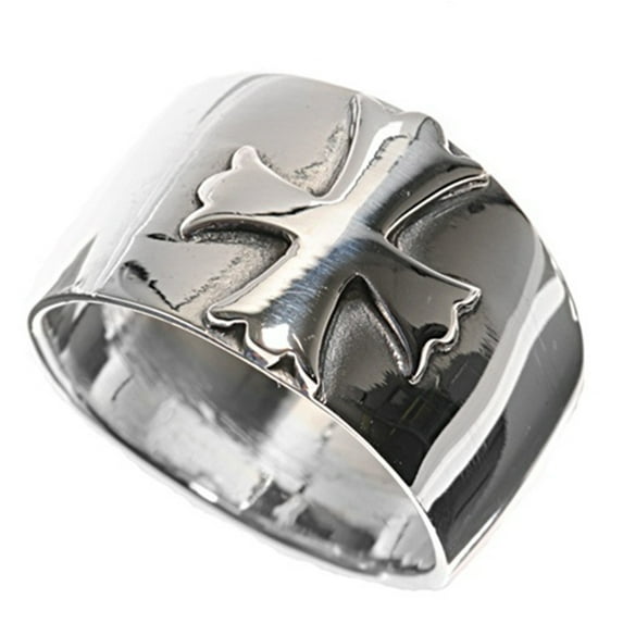Sterling Silver Women's Men's Cross Ring 925 Band 12mm Jewelry Female Male Unisex Size 10