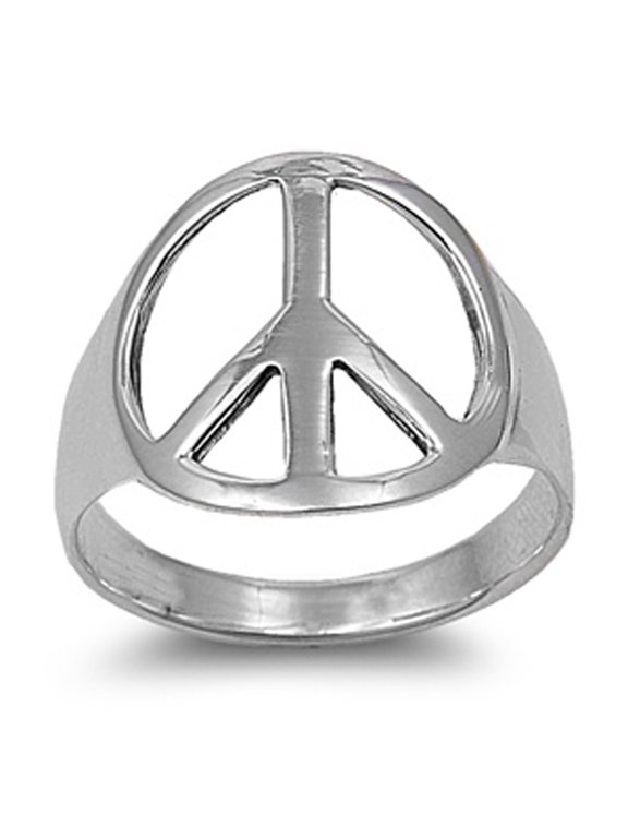 Sterling Silver Women's Men's World Peace Ring Band 925 Jewelry Female Male Unisex Size 5
