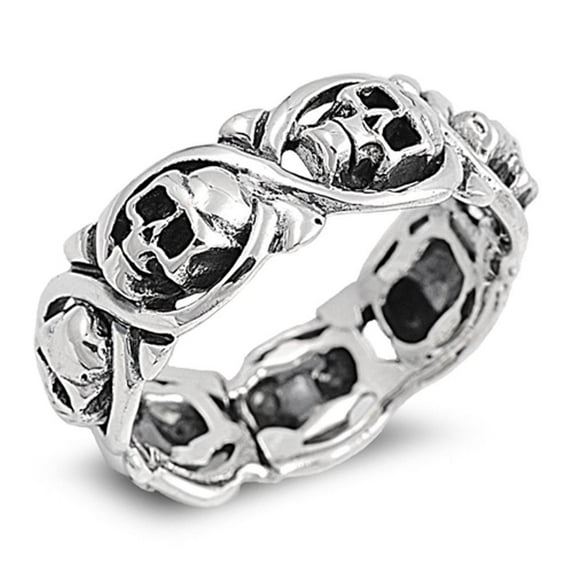 Sterling Silver Women's Mens Biker Infinity Skull Ring Band 8mm 925 Jewelry Female Male Size 11