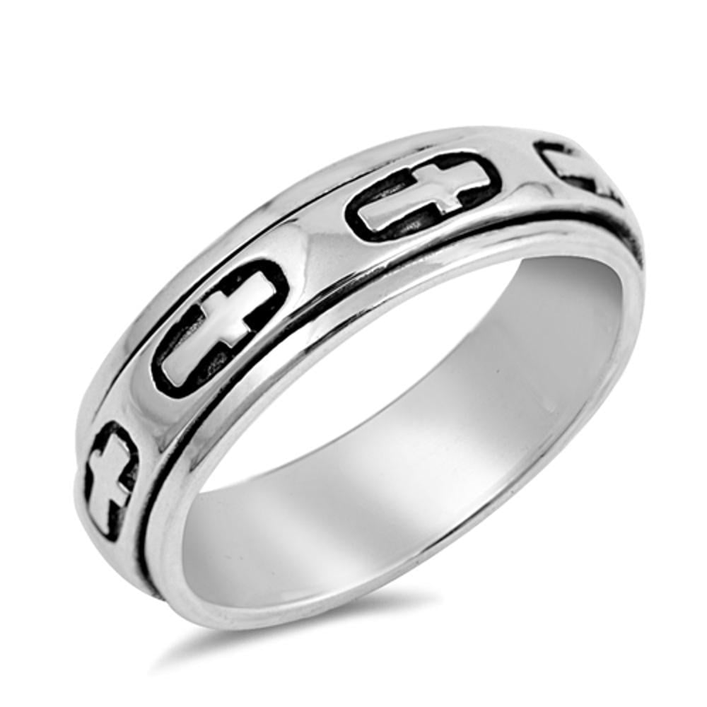 SILBAZ Vintage Cross Ring For Men - 316L Stainless Steel With 18K Gold Plated Cross, Sizes 8-10