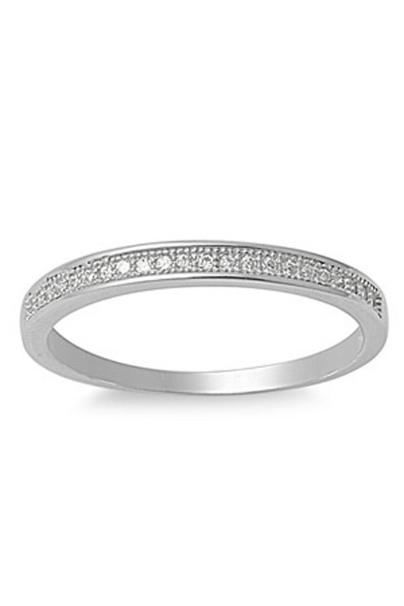 Sterling Silver Women's Mens White CZ Eternity Wedding Ring Band 2mm 925 Jewelry Female Size 6