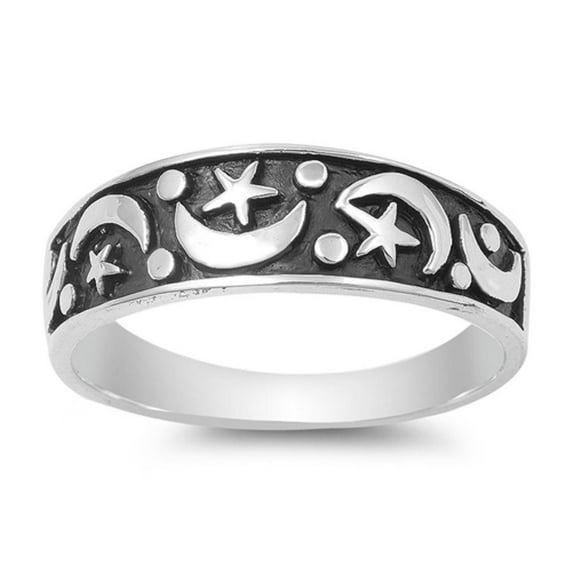 Sterling Silver Women's Moon Star Ring 925 Band 7mm Jewelry Female Male Unisex Size 11