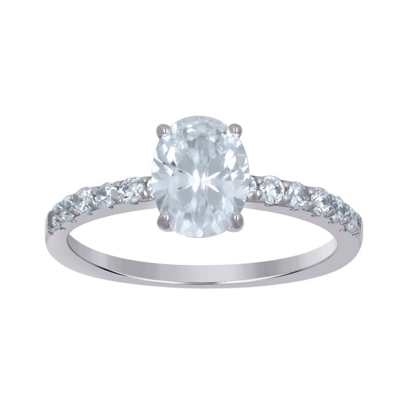 Sterling Silver Women's Oval Solitaire Cubic-Zirconia Oval Bridal Anniversary Engagement Wedding Ring Size 7