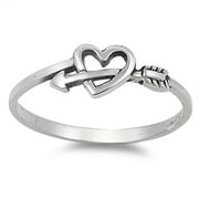 PRIME JEWELRY COLLECTION Sterling Silver Women's Promise Heart Arrow Ring (Sizes 4-10) (Ring Size 5)