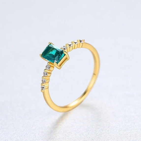 Sterling Silver Women's Ring with Colored Zircon | 925 Silver, Simple Geometric Design, Electroplated Finish, Gem Inlay