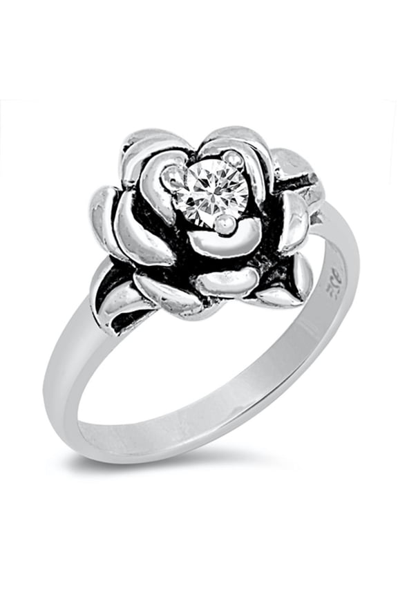 Sterling Silver Women's Rose Flower Clear CZ Ring 925 Band 11mm White Jewelry Female Size 10