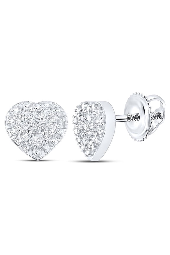 Sterling Silver Women's Round Natural Diamond Heart Cluster Stud Earrings .05Cttw 7x7.4mm