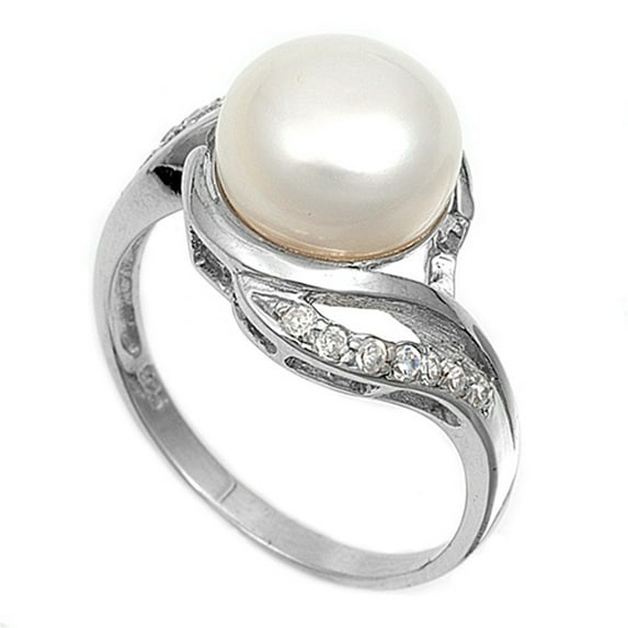 Sterling Silver Women's Simulated Pearl Clear CZ Ring 925 Band White Jewelry Female Size 10