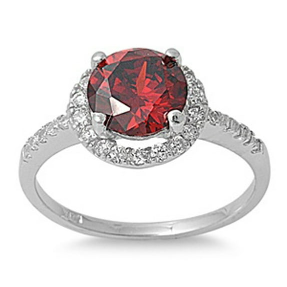 Sterling Silver Women's Simulated Ruby Halo Ring 925 Band 8mm Red CZ Jewelry Female Size 5