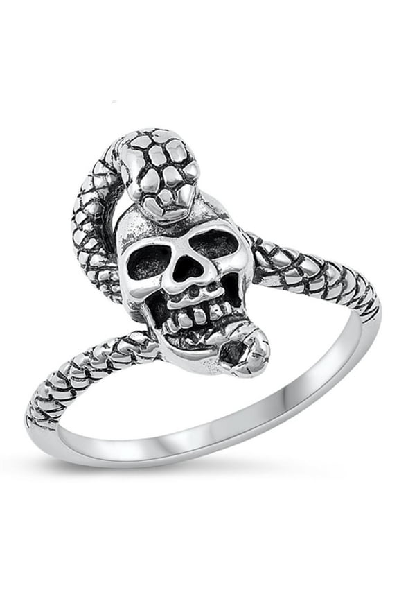 Sterling Silver Women's Skull Snake Serpent Ring 925 Band 9mm Jewelry Female Male Unisex Size 10