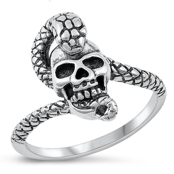 Sterling Silver Women's Skull Snake Serpent Ring 925 Band 9mm Jewelry Female Male Unisex Size 6