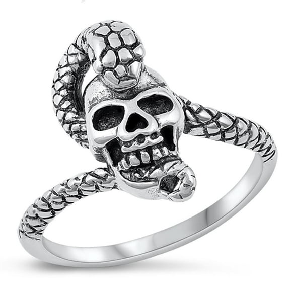 Sterling Silver Women's Skull Snake Serpent Ring 925 Band 9mm Jewelry Female Male Unisex Size 9