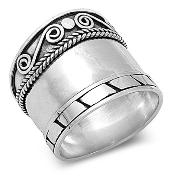 Sterling Silver Women's Thick Heavy Bali Ring 925 Band 20mm Jewelry Female Male Unisex Size 9