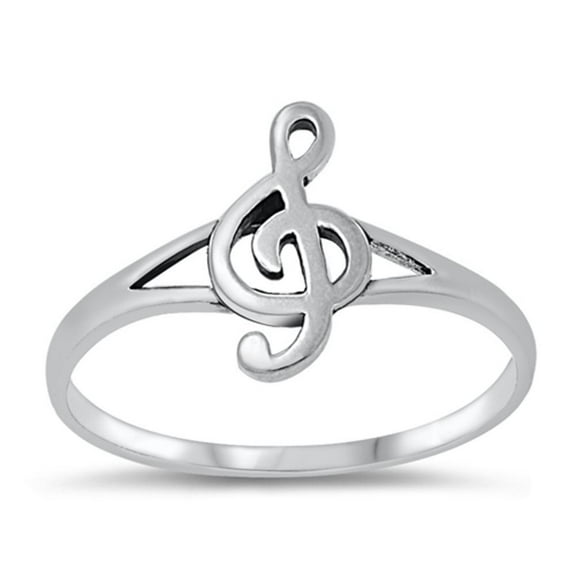 Sterling Silver Women's Treble Clef Note Music Singing Ring Band 12mm 925 Jewelry Female Male Size 2