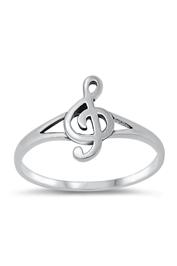 Sterling Silver Women's Treble Clef Note Music Singing Ring Band 12mm 925 Jewelry Female Male Size 9
