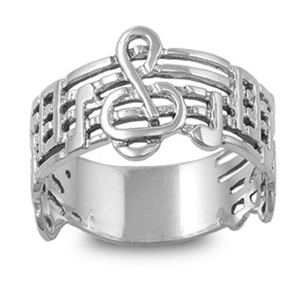 Sterling Silver Women's Treble Clef Note Ring Wholesale 925 Band 12mm Jewelry Female Male Size 12