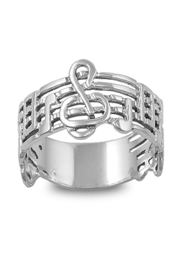 Sterling Silver Women's Treble Clef Note Ring Wholesale 925 Band 12mm Jewelry Female Male Size 4
