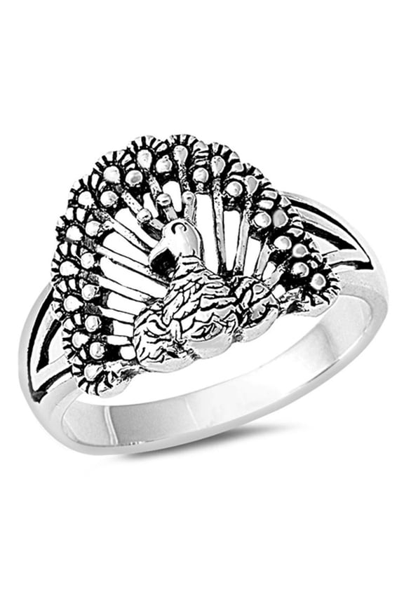 Sterling Silver Women's Turkey Ring 925 Band 15mm Jewelry Female Male Unisex Size 5