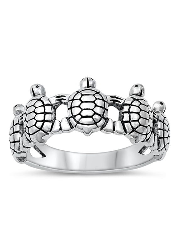 Sterling Silver Women's Turtle Family Ring 925 Band 10mm Jewelry Female Male Unisex Size 6