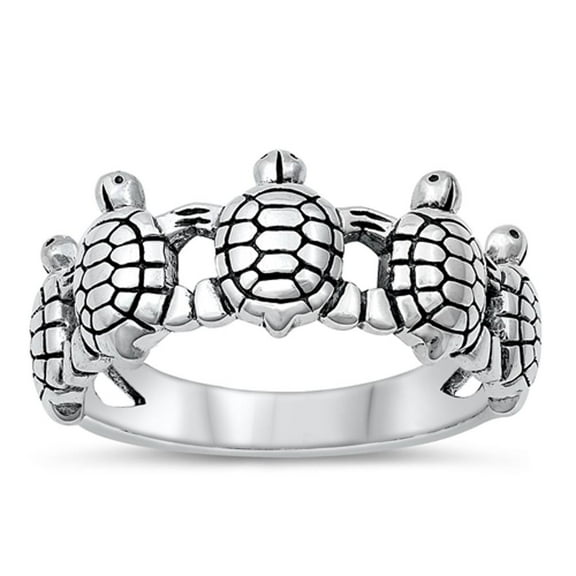 Sterling Silver Women's Turtle Family Ring 925 Band 10mm Jewelry Female Male Unisex Size 8