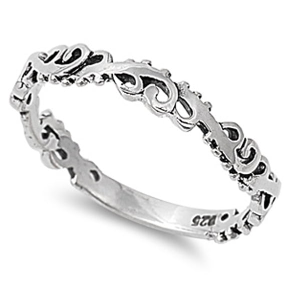 Sterling Silver Women's Vine Design Ring Thin Band 4mm 925 Jewelry Female Male Unisex Size 3