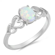 PRIME JEWELRY COLLECTION Sterling Silver Women's White Simulated Opal Heart Oval Ring (Sizes 4-10) (Ring Size 5)