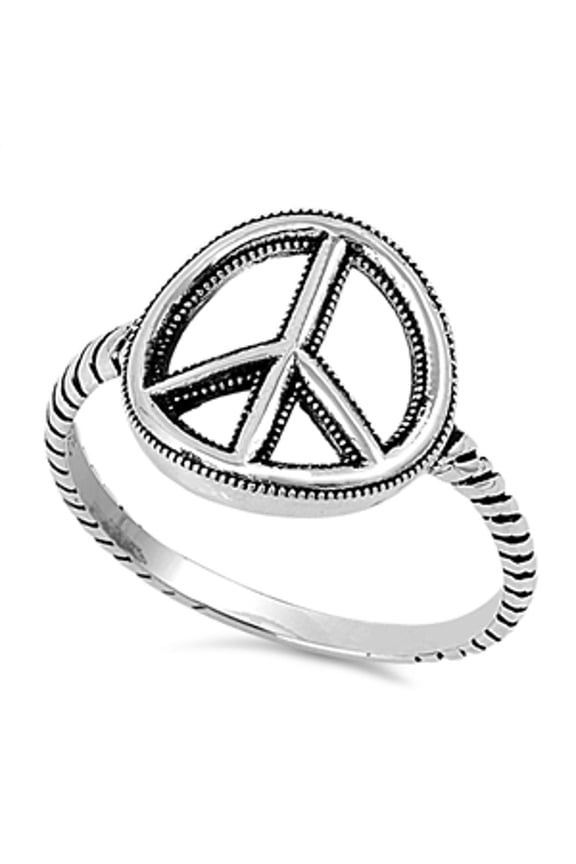Sterling Silver Women's World Peace Ring Wholesale 925 Band 13mm Jewelry Female Male Unisex Size 11