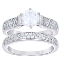 Sterling Silver Womens 1.72 Cttw Moissanite Duo Ring Bridal Anniversary Engagement Wedding Set Ring Size 6