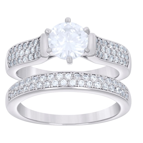 Sterling Silver Womens 1.72 Cttw Moissanite Duo Ring Bridal Anniversary Engagement Wedding Set Ring Size 6