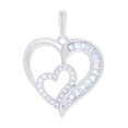 thumbnail image 1 of Sterling Silver Womens Baguette Round Cubic-Zirconia Double Heart Charm Pendant, 1 of 1