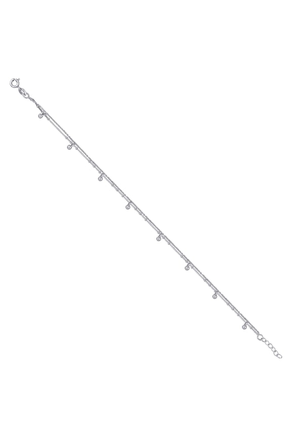 Sterling Silver Womens Beaded Fashion Link Anklet