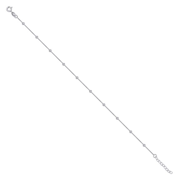 Sterling Silver Womens Beaded Fashion Link Anklet